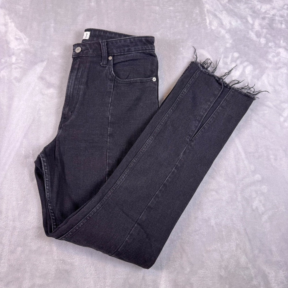 Abercrombie & Fitch The Skinny High Rise Black Seam Front Slit Hem Jeans 28 6R